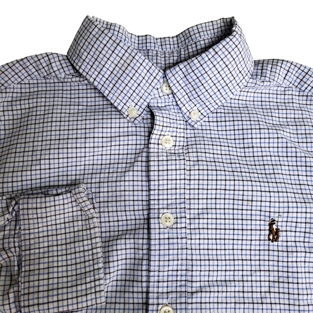 Ralph Lauren Kids Medium 10 12 Button Down Shirt Blue Plaid Long‎ Sleeve Flesh